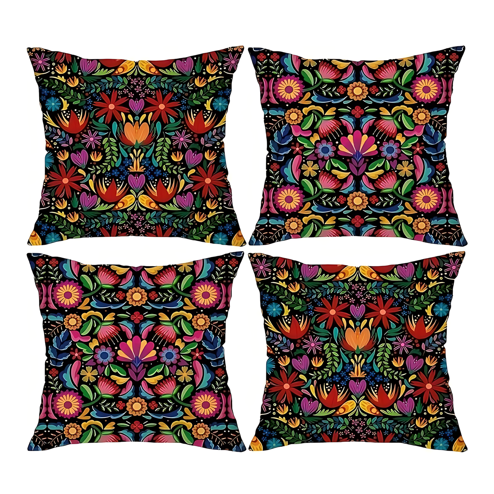 4pcs Mexican Fiesta Throw Pillow Covers,Set of 4 Dragonfly Flower Dahlia Pillow Cases Day of The Dead Dia De Los Muertos Cinco De Mayo Decorations, Short Plush Material 18x18 Pillows