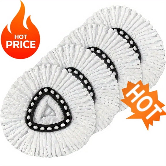4pcs Microfiber Replacement Heads Spin Mop Replacement Heads, 100% Microfiber Mop Head Replacement Compatible with Triangle Spin Mop, 360 Degree Spin Mop Refill for Easy House Cleaning Floor Mopping