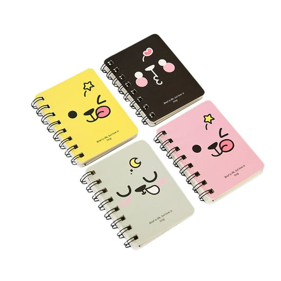 4pcs Mini Cartoon Mini Notebook Diary Book Portable Notepad Pocket Travel Journal Notebook (Pink + Yellow + Gray + Black