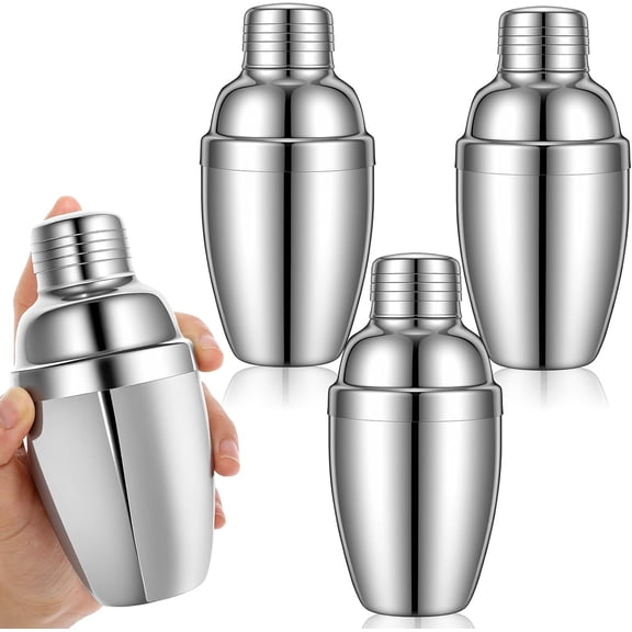 4pcs Mini Cocktail Shaker 8oz Drink Shakers Cocktail Stainless Steel Mini Martini Shaker CocktailShaker with Strainer for Bar Tending Espresso Shakers for Bar Party Home Drink Mixers