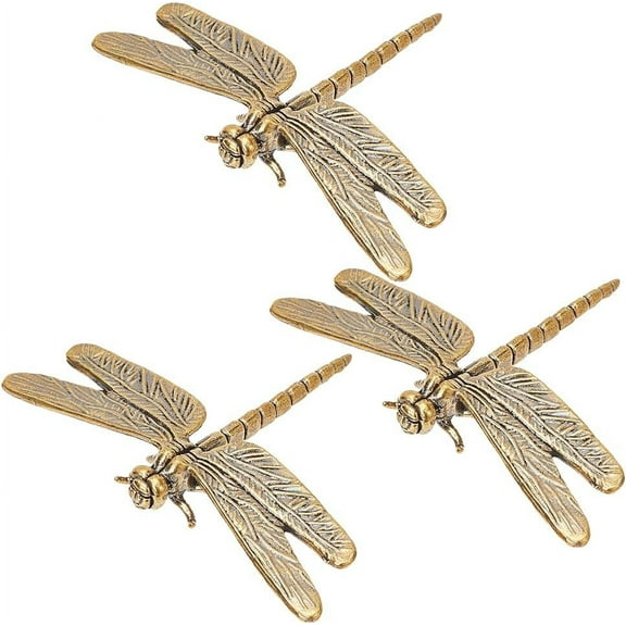 4pcs Mini Dragonfly Sculpture Vintage Brass Decor Metal Insect Ornament Retro Dragonfly Figure Statues Collectible for DIY Craft Furniture Home Garden Desktop Decor Party Favor Gold
