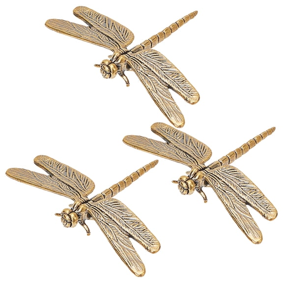 4pcs Mini Dragonfly Sculpture Vintage Brass Decor Metal Insect Ornament Retro Dragonfly Figure Statues CollectibleDIY