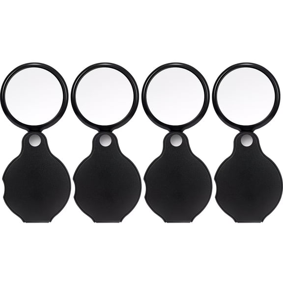 4pcs Mini Folding Pocket Magnifier with 360 Rotating Protective Holster for Reading, Hobby, Jewelry Inspection, Coins, Stamps, Maps