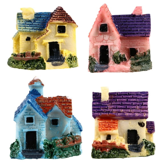 4pcs Mini House Ornament Resin House Mini Home Miniature Landscape Accessory
