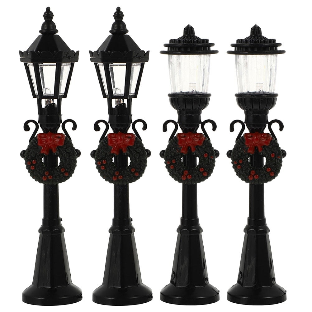 4pcs Mini House Street Light Models Christmas Street Light Models