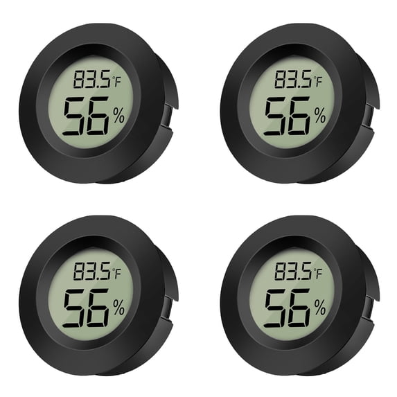 4pcs Mini Hygrometer Thermometer with Digital Cigar LCD Display Indoor Temperature and Humidity Meter for Home Office Humidifiers Humidors Car Greenhouse Babyroom,Black Round