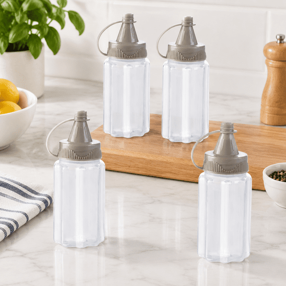 4pcs Mini Jam Squeeze Bottle Jar Sauce Seasoning Box with Lid, Squeeze Bottle Portable PP Kitchen Easy Clean Spices Storage Container Condiment Squeeze Bottles