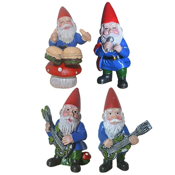 Raindrops 4pcs Mini Music Band Gnome Figures Decorative Garden Statues Home Decor