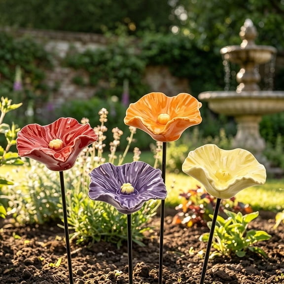 4pcs Mini Pollinator Watering Station, Colorful Flower Bee Water Feeder & Butterfly Bird Bath, Small Outdoor Garden Stake Yard Art Decor