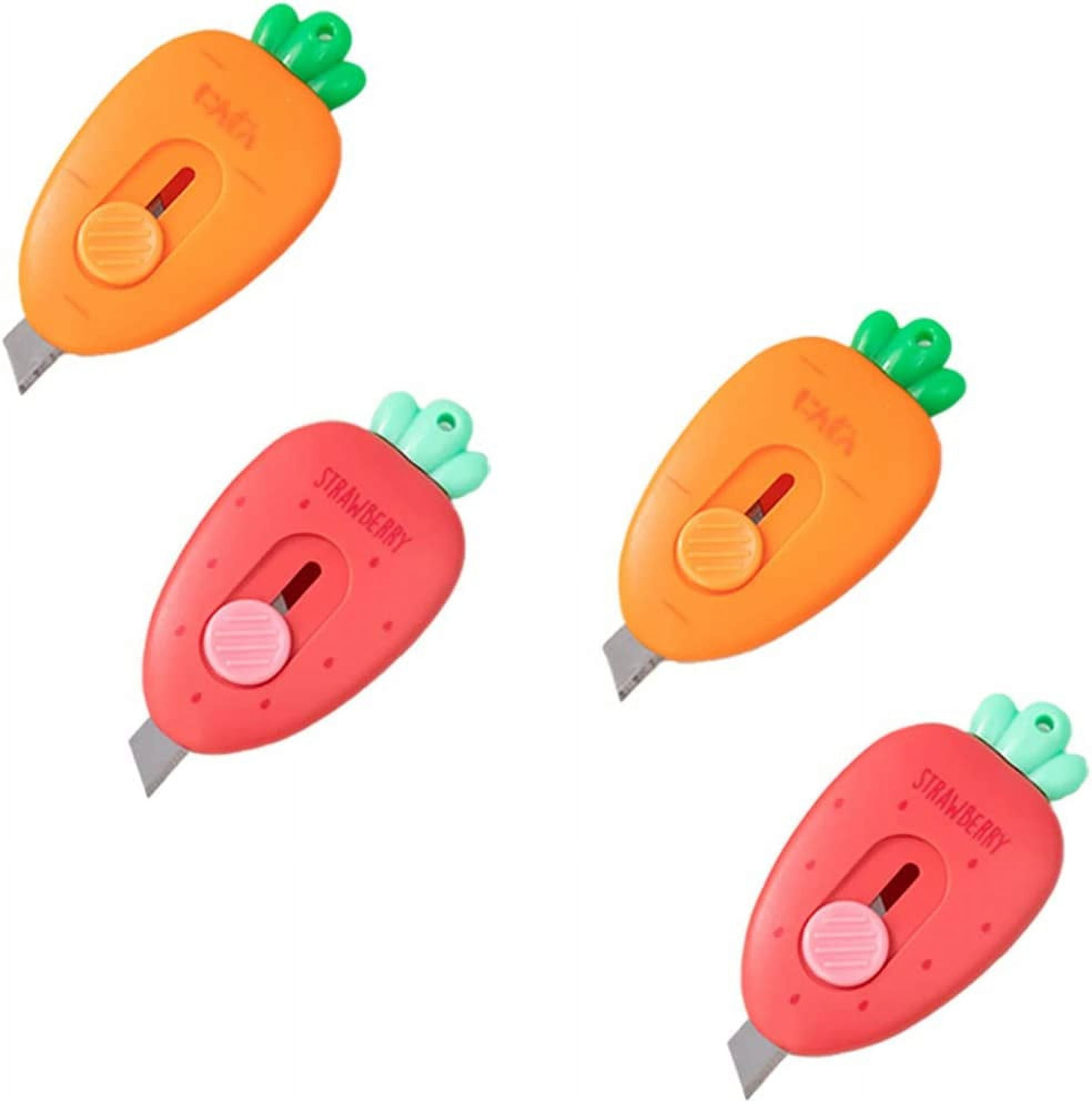 6 Pcs Small Cute Box Cutter Mini Retractable Utility Knife Scissors Carrot  Strawberry Shaped Letter Opener Lock Slides Knife Stationery Supplies for