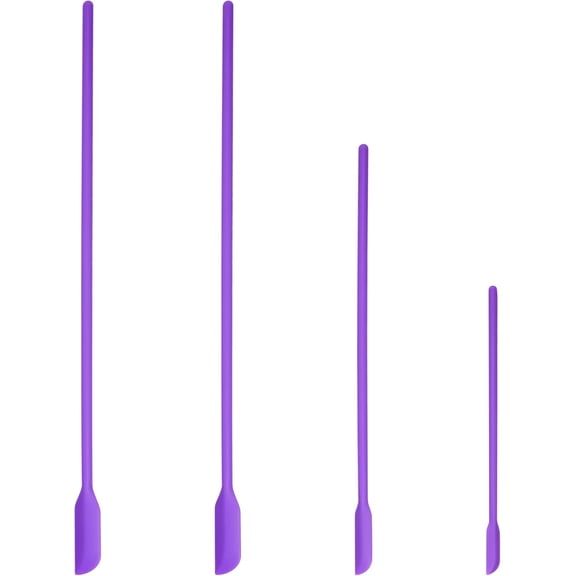 4pcs Mini Silicone Spatula Set, 3 Size Makeup Spatula Small Rubber Spatula for Thin Jar Skinny Openings Bottles, Tiny Scraper for Kitchen and Cosmetic, Multipurpose Scraping Mixing Tools (Purple)