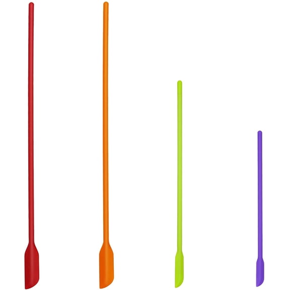 4pcs Mini Silicone Spatula Set, 3 Size Makeup Spatula Small Rubber Spatula for Thin Jar Skinny Openings Bottles, Tiny Scraper for Kitchen and Cosmetic, Multipurpose Scraping Mixing Tools (Mix colors)