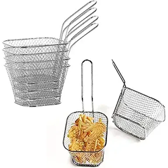 4pcs Mini Square Fry Baskets - 4.1x3.3x2.6 inch - Stainless Steel Fryer Basket Fried Food Filter, French Fries Frying Chips Desk Food Presentation Mesh Basket Kitchen Restaurant Cooking Tool