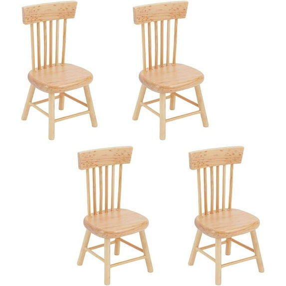 4pcs Miniature Chairs 1/12 Dollhouse Chair Scale Furniture Chairs Mini Wood Chair Tiny Furniture Model Chair