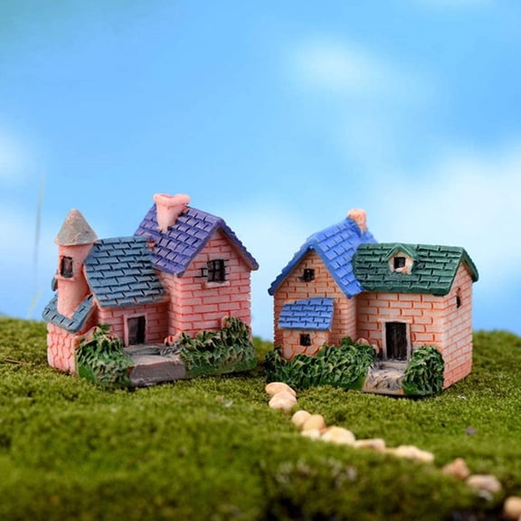 4pcs Miniature Resin Garden Houses Figurines, Tiny Village Plant Pot Decorations, Mixed Style Set for Indoor Outdoor