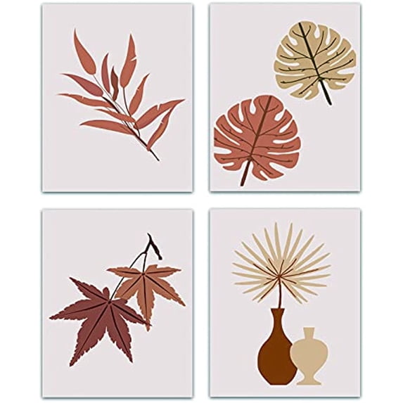 4pcs Minimalist Fall Leaves Art Print Leaves Canvas Wall Art Set Print Poster Home Decor Wall Art Modern Artwork for Dressing Room Bedroom Bathroom Home Girls Gift
