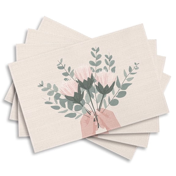 4pcs Minimalist Nordic Design Featuring Blooming Protea Flowers,  Placemat Measuring 12X18 Inches. Perfect for Dining Tables, Holiday Gatherings, Coffee Tables, And Home Decoration