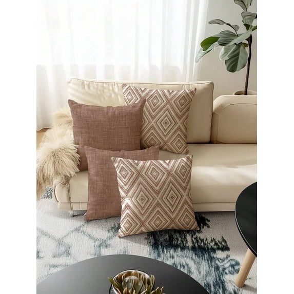 4pcs Mocha Mousse Color Decorative Pillow Covers, Geometric & Solid ...