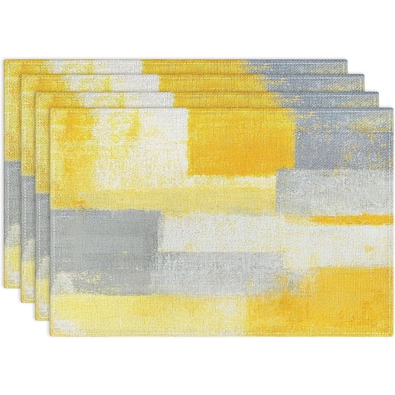 4pcs Modern White and Yellow Art Painted Placemats Table Mats Durable Washable Rustic Linen Vintage Placemats for Home Dinner Party Camping Wedding Table Decoration 12 x 18 Inch