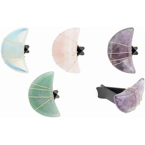 4pcs Moon Natural Stone Car Air Vent Clips Gemstone Car Vent Clips Quartz Crystals Car Vent Clips Moon Stones Car Accessories with Copper Wire for Car Air Vent Accessory - 4 Style for DIY