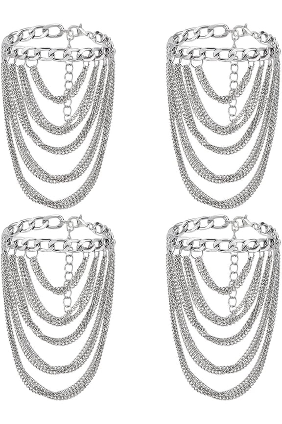 4pcs Multi-Layered Tassel Anklet High Heel Anklet Chains Punk Shoes Chain Adjustable Cable Chain Anklets for Women Shoes Wedding