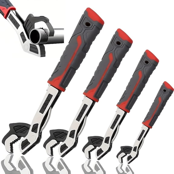 4pcs Multifunctional Self-Locking Wrench Set - 6/8/10/12 Inch Adjustable Pipe Wrench, Chrome Vanadium Alloy Steel with Non-Slip Handle, Self-Adjusting Auto-Lock Tool for Home/Workshop