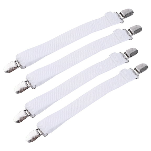 4pcs Multipurpose Bed Sheet Fasteners Adjustable Suspenders Gripper Elastic Strap with Clips for Bed Sheets Mattress Covers