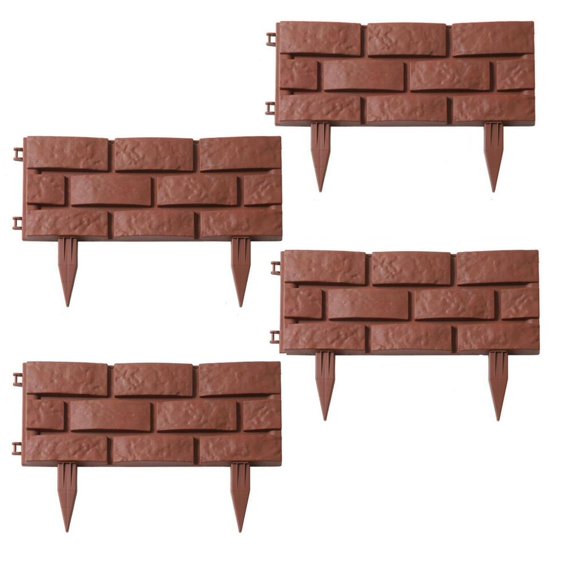 4pcs NULIZU Garden Border Edging, Brown bricks Effect Fence in Lawn Edging Plant Border, Garden Border Flower Bed Grass DIY Decorative Yard Landscape Edging(Brown)