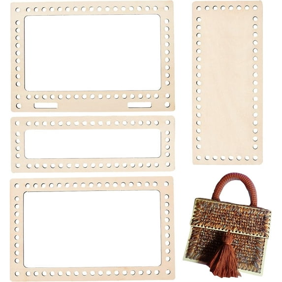4pcs Natural Wooden Basket Bottoms Crochet Basket Base Bag Bottom Shaper Pad for Basket Weaving Supplies and Home Decor Craft Rectangle for DIY