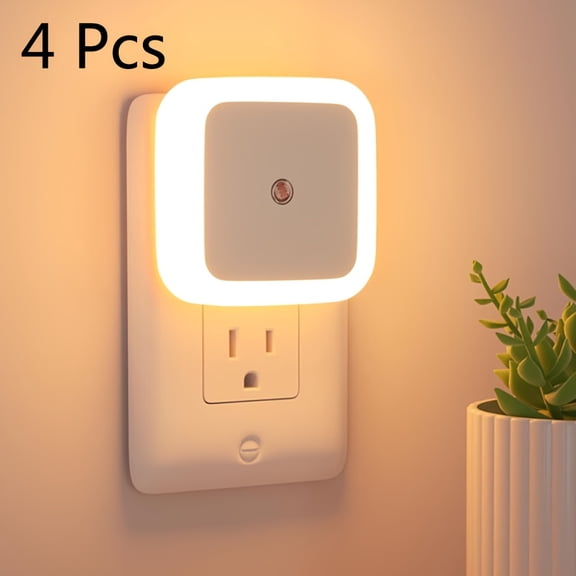4pcs Night Lights, Smart Night Light Plug into Wall, LED Night Light Lamp with Smart Sensor, Nightlight Auto-On/Off for Bedroom, Kitchen, Stairs, Hallway Warm