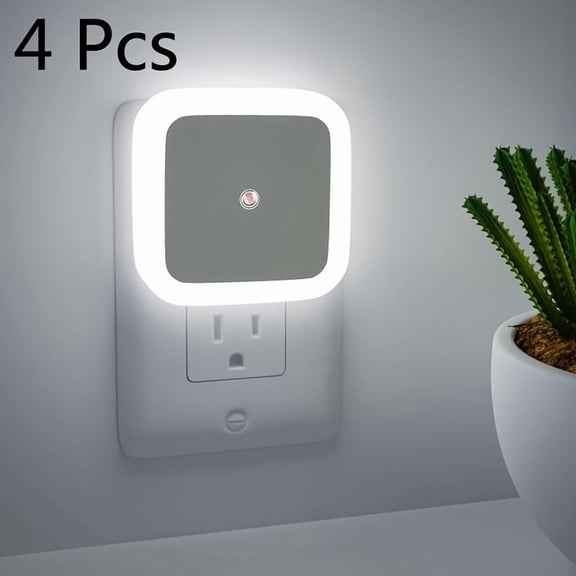 4pcs Night Lights, Smart Night Light Plug into Wall, LED Night Light Lamp with Smart Sensor, Nightlight Auto-On/Off for Bedroom, Kitchen, Stairs, Hallway White