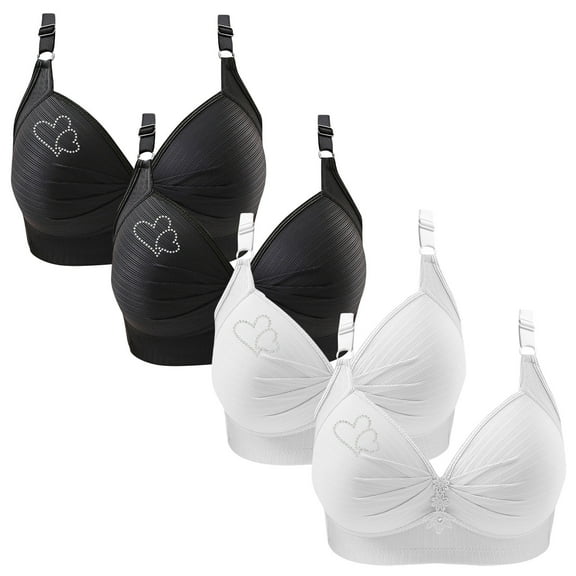 4pcs No Underwire Bras for Women Full Coverage Push Up Bra Plus Size Comfortable Adjustable Shoulder Strap Bralettes (Black 3XL)