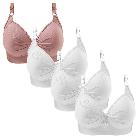 4pcs No Underwire Bras for Women Full Coverage Push Up Bra Plus Size Comfortable Adjustable Shoulder Strap Bralettes (Pink XL)