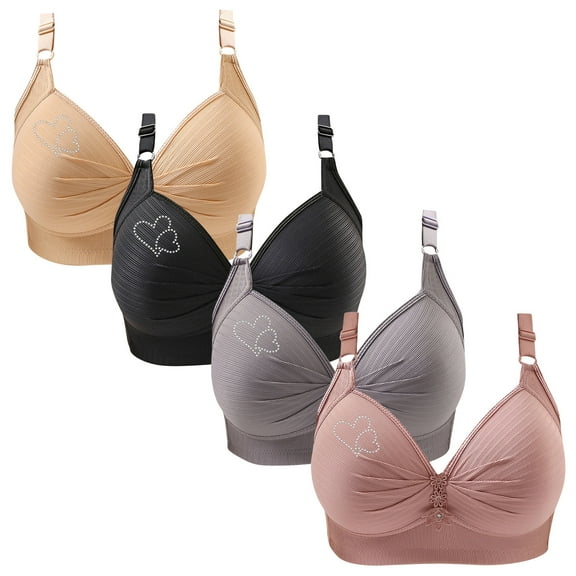 4pcs No Underwire Bras for Women Push Up Full Coverage Bra Plus Size Comfortable Adjustable Shoulder Strap Bralettes (Beige L)