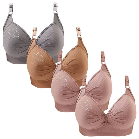 4pcs No Underwire Bras for Women Push Up Full Coverage Bra Plus Size Comfortable Adjustable Shoulder Strap Bralettes (Gray M)