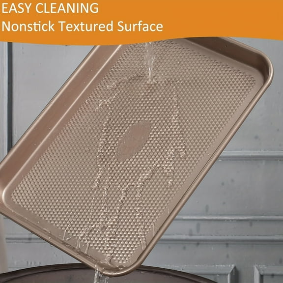 4pcs Nonstick Golden Baking Sheet Set, Carbon Steel Cookie Trays for Oven - with Diamond Texture, Oven Safe (Dimensions: 17.72x12.6 Inches, 15.55x10.63 Inches, 13.39x9.45 Inches)