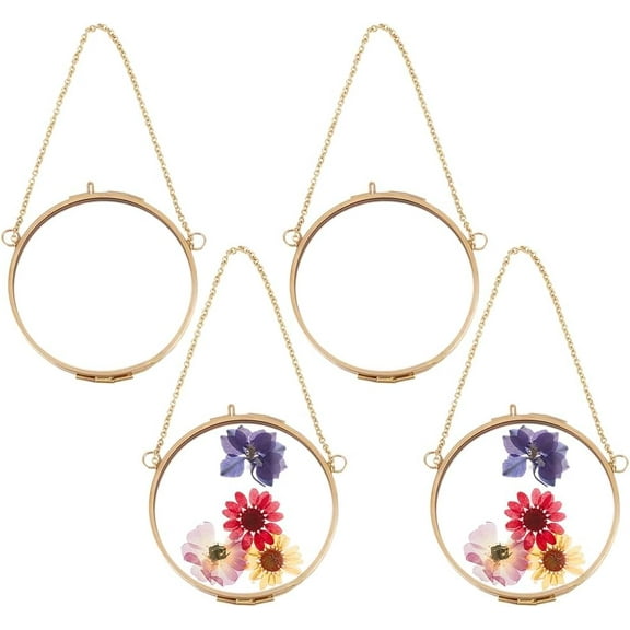 4pcs Octagon Brass Glass Hanging Photo Frame for Dried Plant Specimen Pressed Flowers Flat Round Raw(Unplated) 262mm