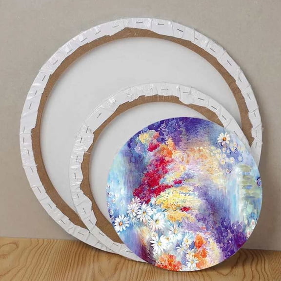 STRANDCHIC 4-Pack Round Stretched Canvas, White Cotton Fabric with Wood Frame, Ideal for Artists and Painting Projects