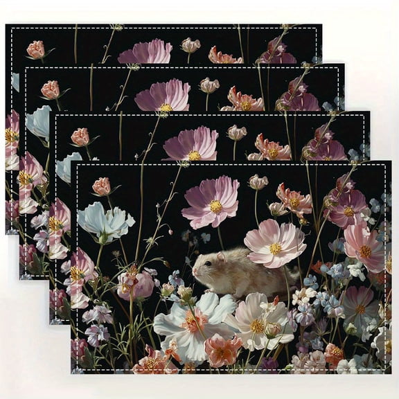 4pcs, One Day at a Time Placemats, Cosmos Spread Chinchilla Trim Table Mat, for Dining Table, Kitchen, Party, Indoor, Holiday, Dinner Parties And Home Decor 12X18 Inch