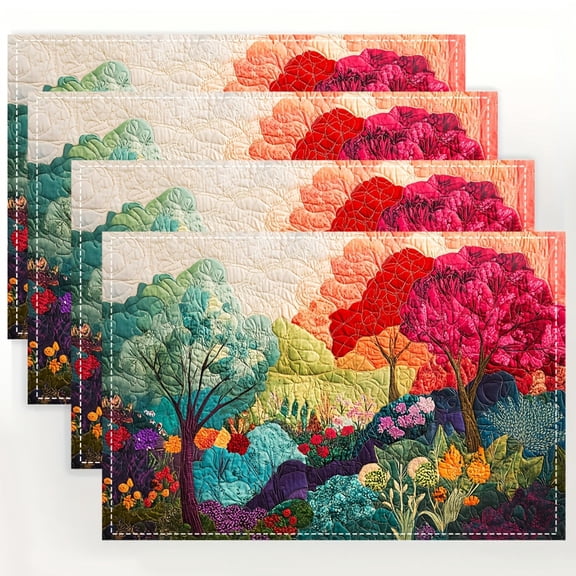 4pcs, One Day At a Time Placemats, Quilted Garden Table Mat, for Dining Table, Kitchen, Party, Indoor, Holiday, Dinner Parties and Home Decor 12x18 Inch