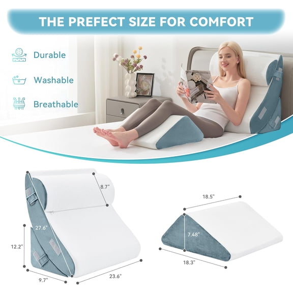 4pcs Orthopedic Bed Wedge Pillow Set for Sleeping, Memory Foam for Sleeping,Breathable Triangle Pillow Wedge, Post Surgery Memory Foam for Back, Leg Pain Relief, Sitting