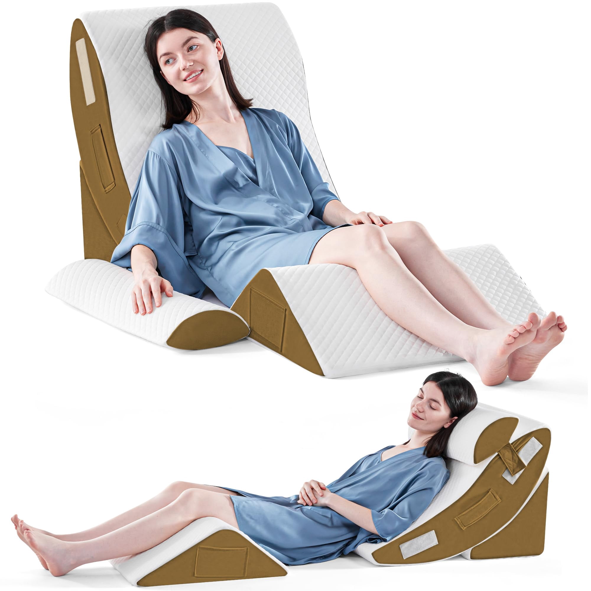 4pcs Orthopedic Bed Wedge Pillow Set For Sleeping  Post Surgery Foam Body Back And Leg Pain Relief Triangle Adjustable Support - Acid Reflux Pillows Brown