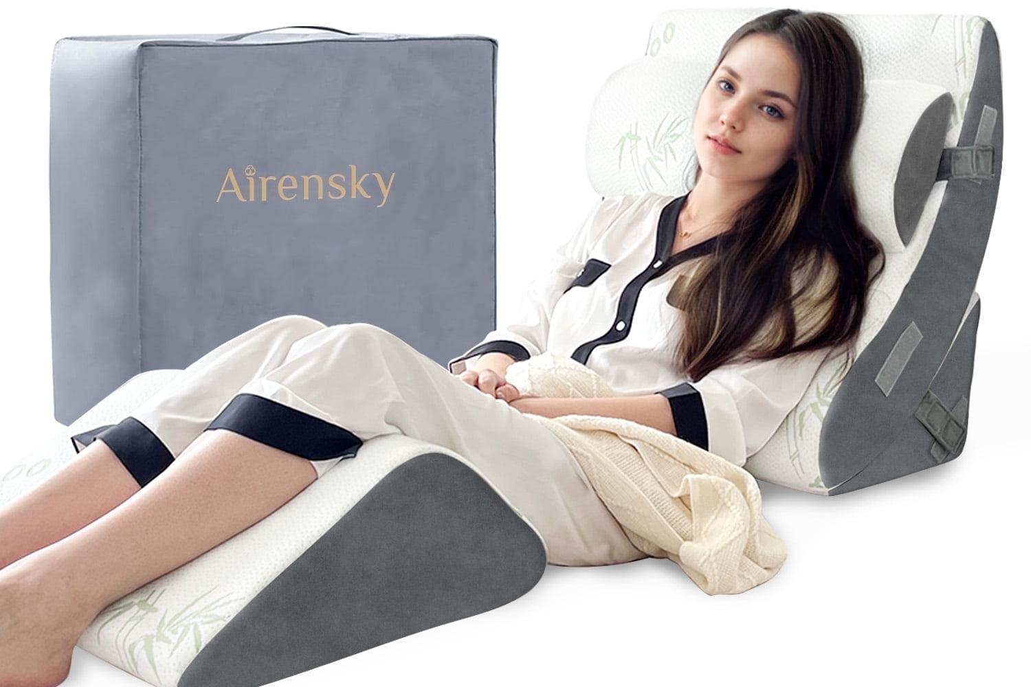 Airensky Orthopedic Bed Wedge Pillow for Sleeping, Foam for Post Surgery, Adjustable Back, Neck, Leg Support
