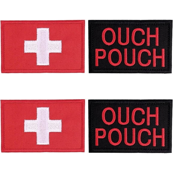 4pcs Ouch Pouch First Aid Patches, Reflective White Cross Medic Embroidery Patches for Backpacks Hats Clothing Bags Jackets (2 Styles)
