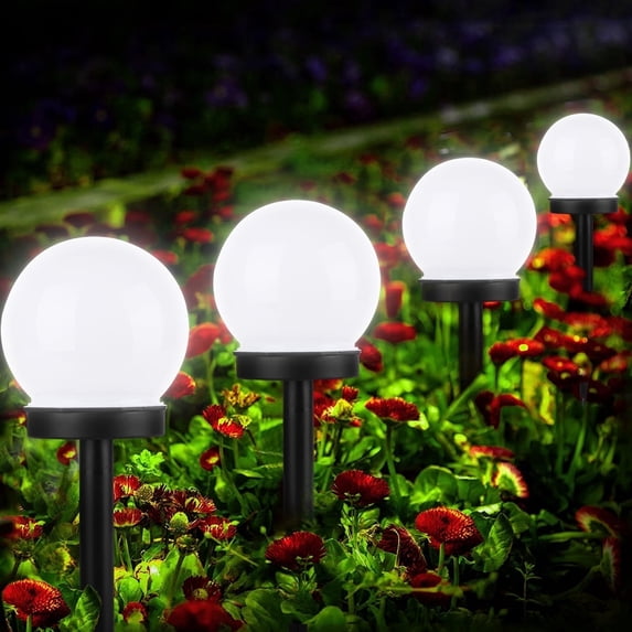4Pcs Solar Lawn Globe Light Waterproof, Outdoor Solar Lights Ball Lamp, Solar Landscape Lighting with Auto On/Off Light Sensor for Yard Patio Walkway Pathway Garden, White