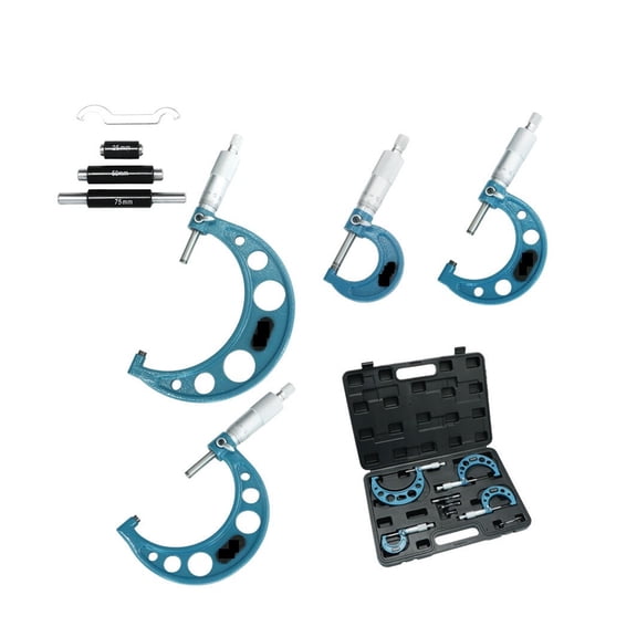 4pcs Outside Micrometer Set Machinist Tool 0-4" 0-100mm 0.01mm Accuracy Carbide Micrometer Set With Standards Ratchet ,Easy to Use