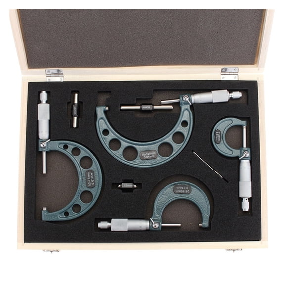 4pcs Outside Micrometer Set Machinist Tool 0-4" 0-100mm 4 Precision 0.01mm Accuracy Carbide Micrometer Set Kit Measure Tools ,Easy to Use