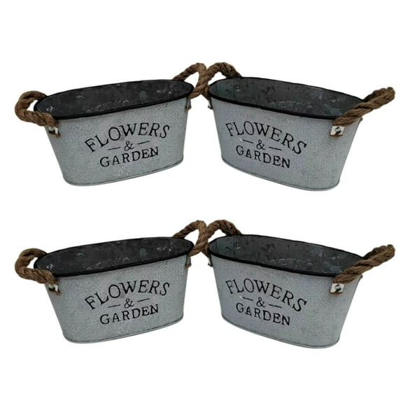 4pcs Oval Metal Planter Pots for Indoor Decoration Decorative Flower Bucket