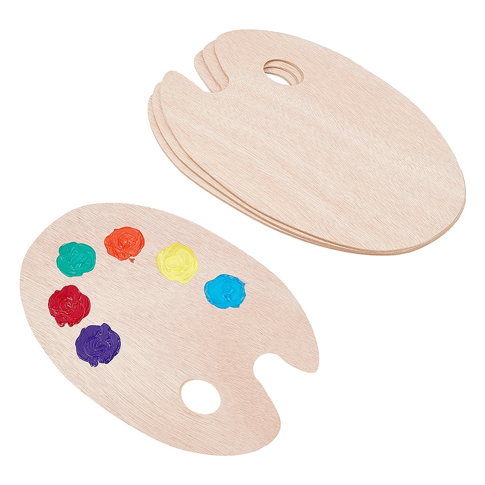 4pcs Oval Wooden Painting Palette 7 x 18 Inch Wooden Paint Tray Artist Painting Palette with Thumb Hole for Acrylic Watercolor Oil Paints