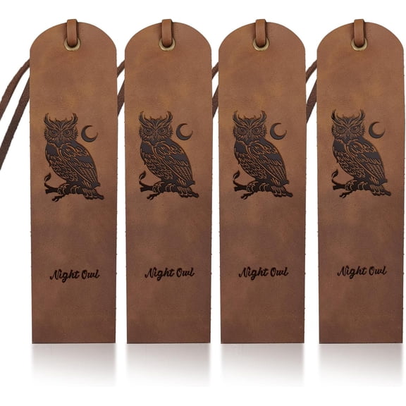 4pcs Owl Moon Leather Bookmarks 27inch Night Owl Cowhide Vintage Leather Book Markers Genuine Handmade Page Markers
